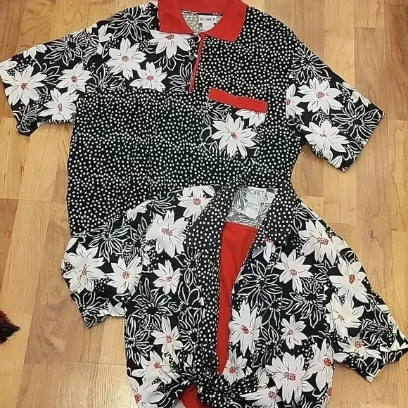 Koret Blouse Boho Floral Polka Dot 2-PC Coordinating Set Vintage 90s Red… - Picture 1 of 9